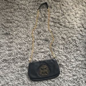 TORY BURCH leather cross body/satchel - BLK & GOLD